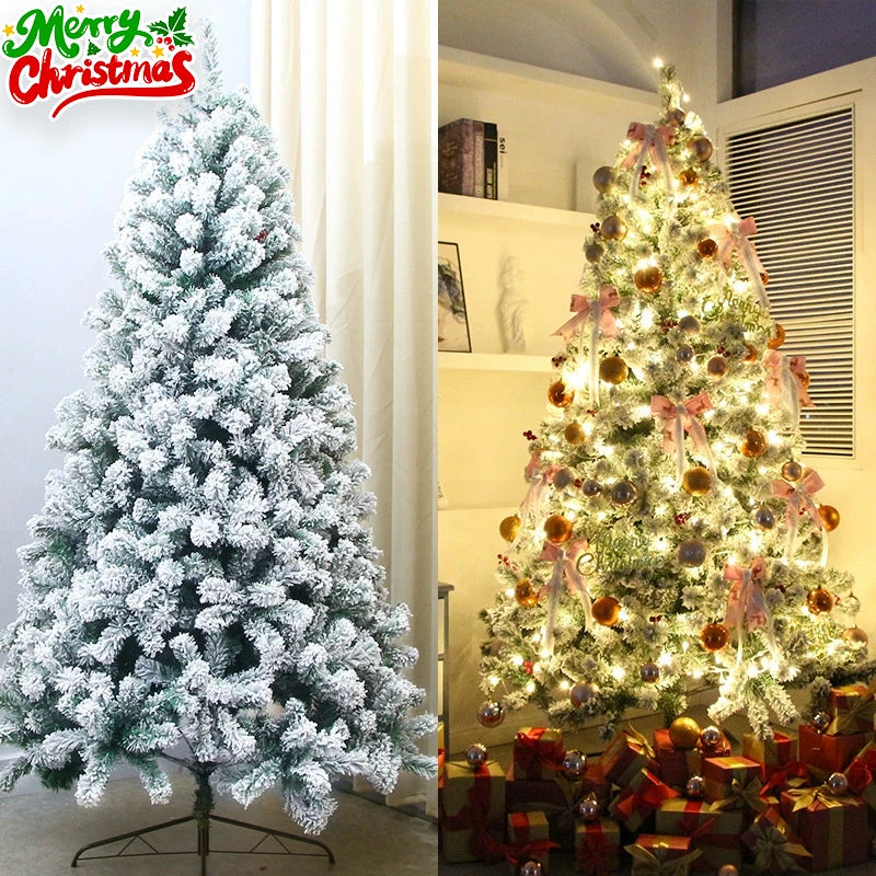 Árvore de natal de pvc flocada branca, efeito de neve realista, pinho artificial, árvore de natal para decoração de exibição de janela de loja