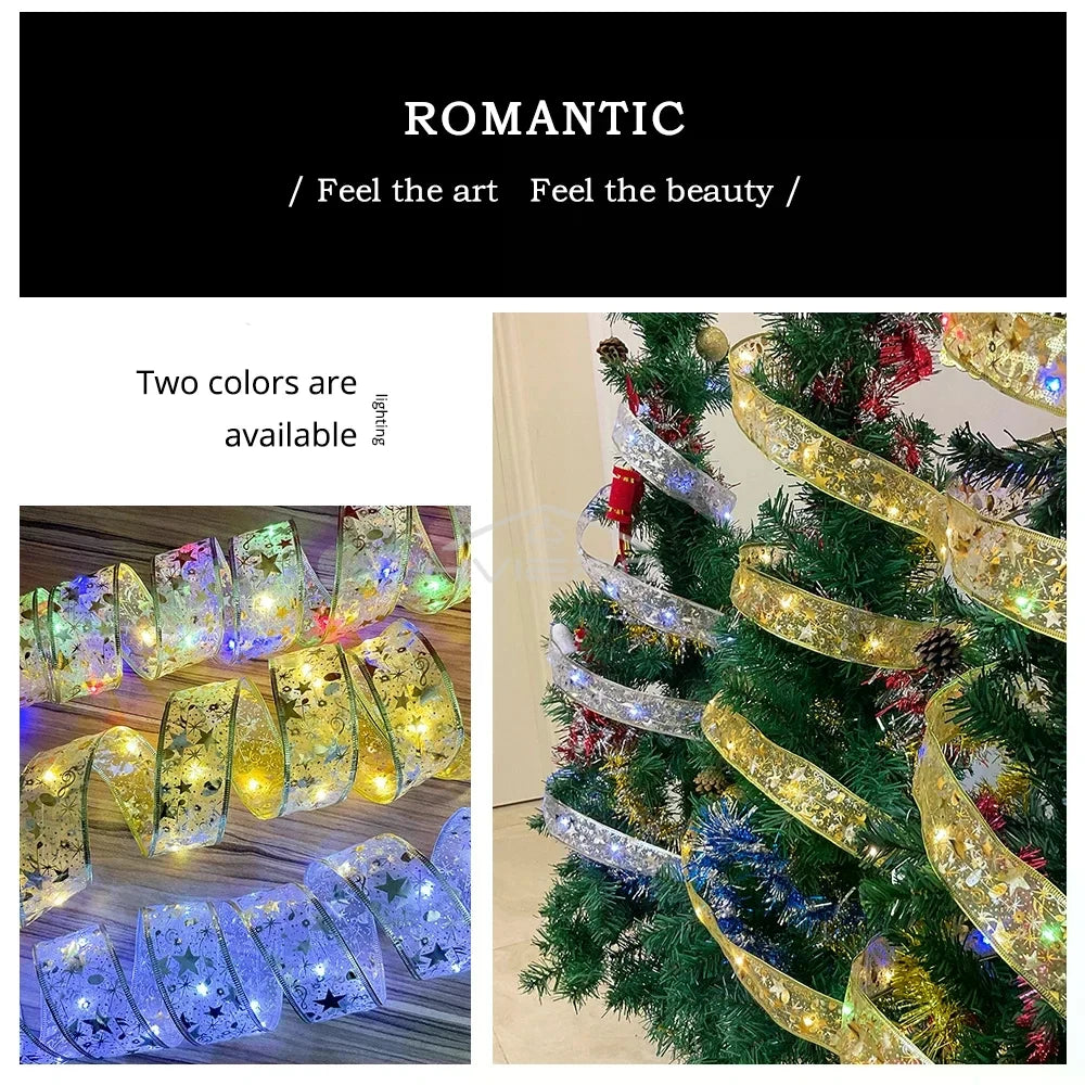 Fita fada discoteca luz árvore de natal branco quente decoração atmosfera ouro ano novo para festa buquê diy arco corda lâmpada