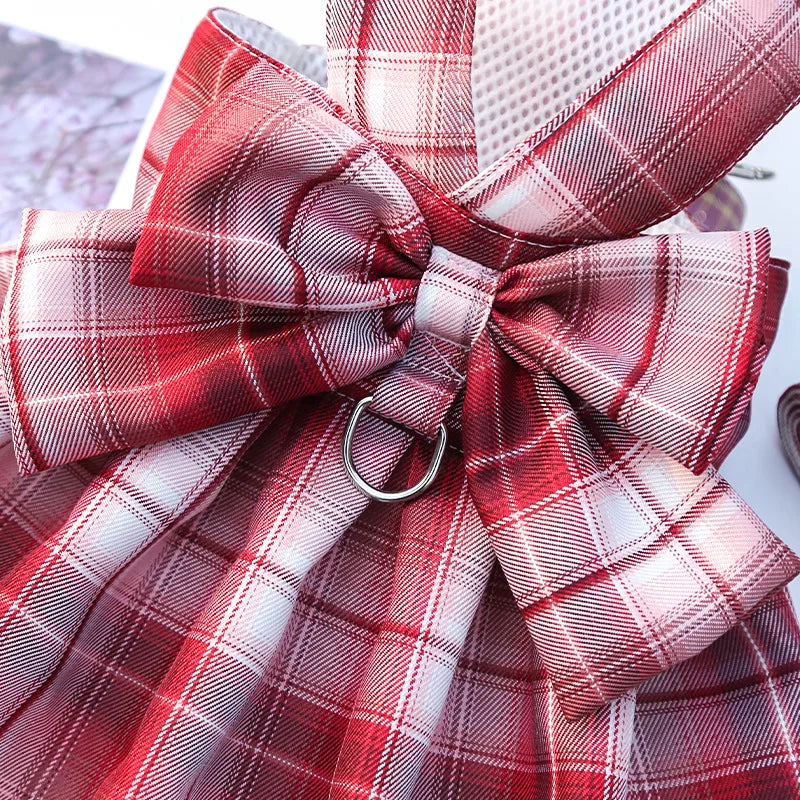 Coelho jk vestidos e trela conjuntos de malha xadrez pet colete arnês para gatos coelho verão pequenos animais roupas coelhos acessórios