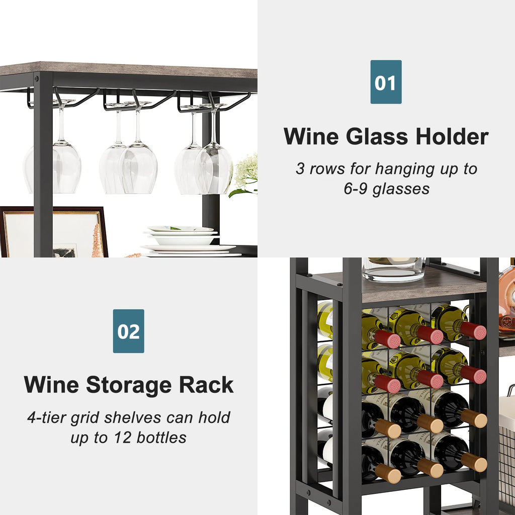 Cremalheira autônoma do vinho do assoalho das tribos com suporte de vidro e armazenamento do vinho, prateleira de exposição industrial do vinho, padeiro Rack, 5-Tier