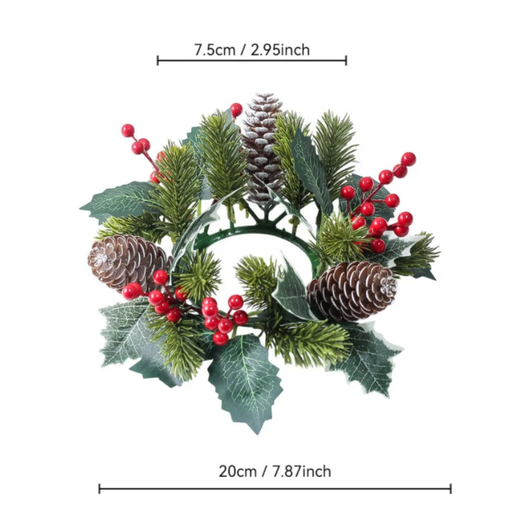 Natal vela grinalda mesa de jantar decorações clássico bagas vermelhas pinha peça central guirlanda multifuncional castiçal 2025