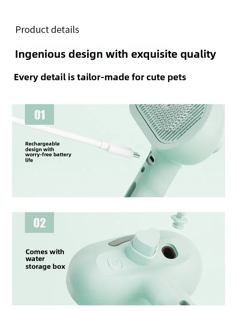 Escova de limpeza para cães, spray de vapor limpo para animais de estimação, escova de vapor exclusiva para cães, escova de limpeza de luxo