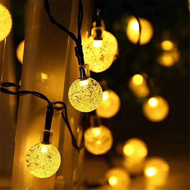 Solar led bola de cristal luz da corda 10m à prova dwaterproof água luzes fadas natal casamento guirlanda jardim gramado árvore decoração ao ar livre