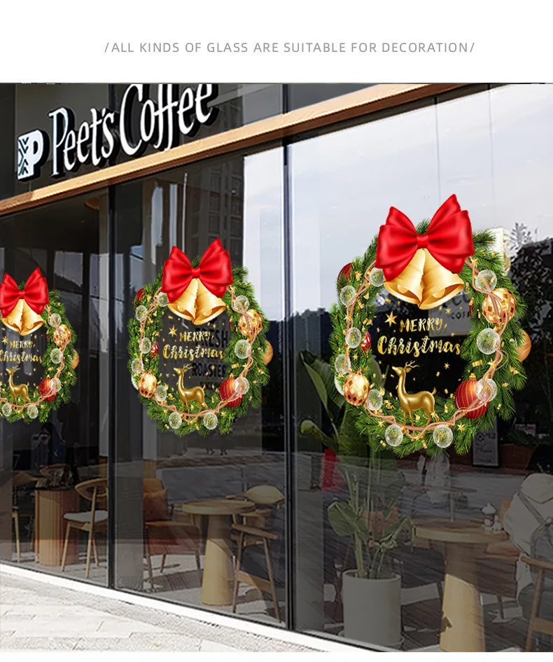 Decorações de Natal para criar um ambiente festivo, guirlanda para vitrine, autocolante estático, autocolante para vidro, autocolante com motivos de nó e sinos para janelas.