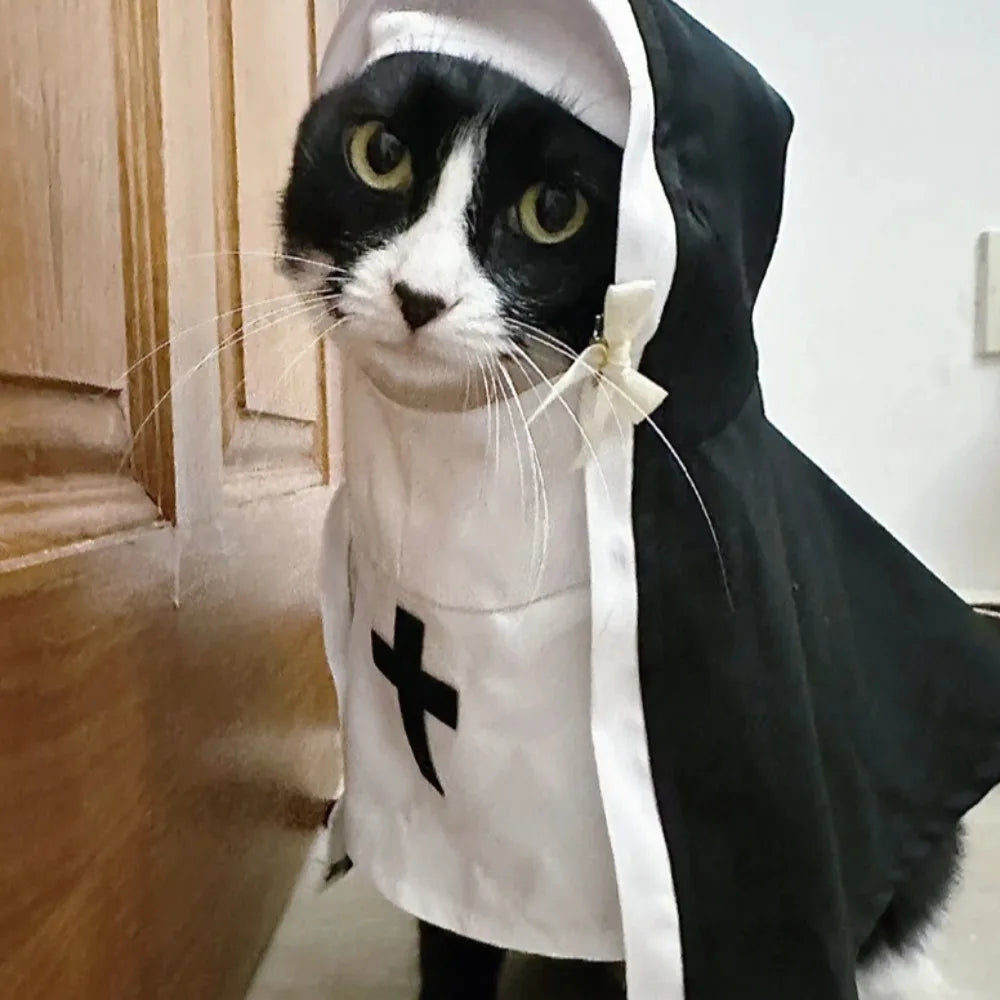 Fantasia de freira para gatos e cães, roupa religiosa engraçada para animais de estimação, fantasia de cosplay para Halloween, adereços para festas.