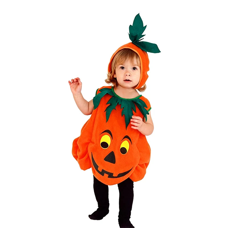Macacão Infantil 2026 para Meninas e Meninos, Fantasia de Abóbora de Halloween com Chapéu, Cosplay para Apresentação em Palco, Fantasia para Festa de Natal