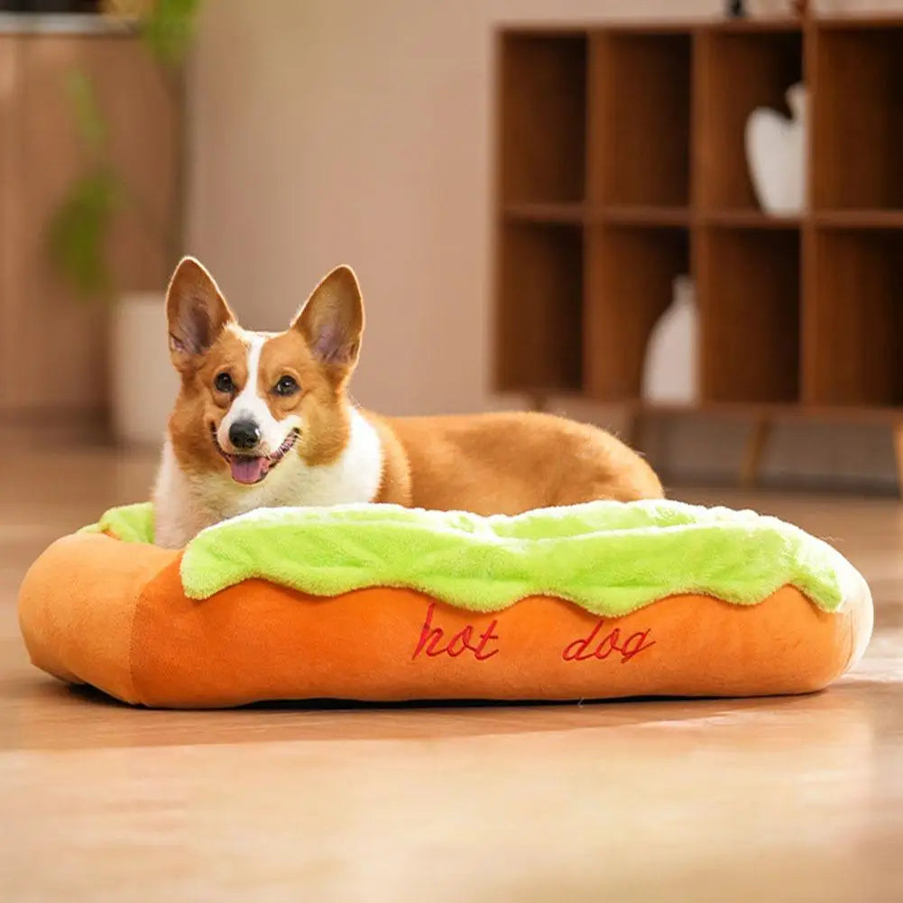 Cama para Animais de Estimação em Formato de Cachorro-Quente, Almofada Macia de Fibra para Cães e Gatos, Casa Quente para Filhotes, Camas Removíveis e Laváveis para Cães e Gatos