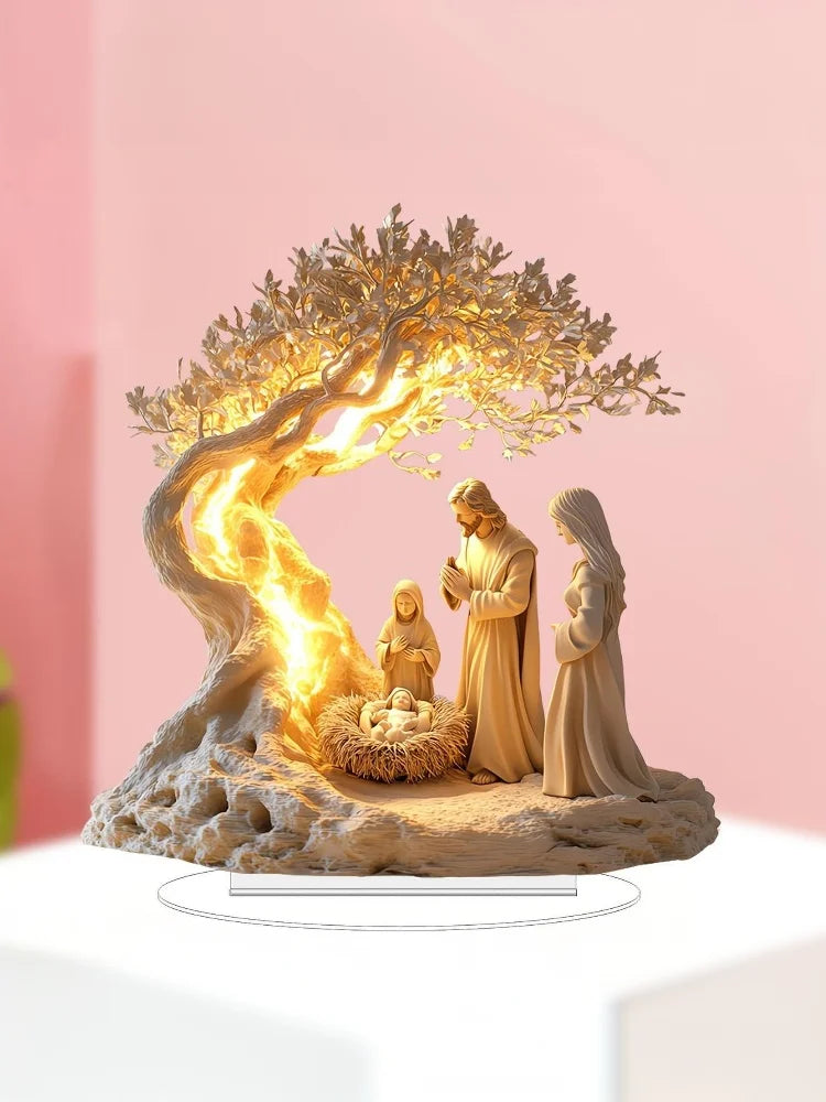 Presépio acrílico tradicional ornamento de mesa de Natal 2D nascimento de Jesus