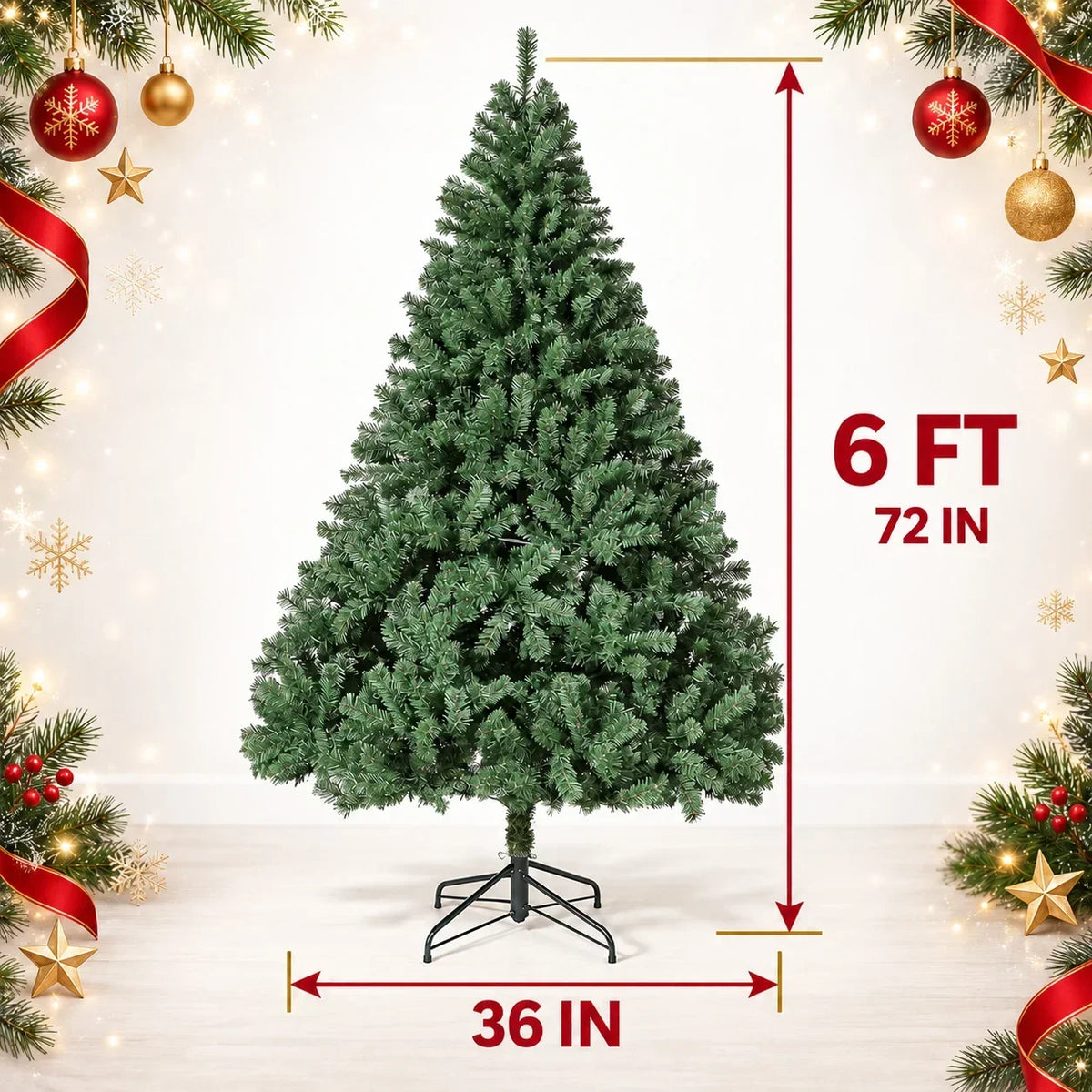 Árvore de Natal com galhos em forma de cedro, 1,8 metros ou 2,3 metros de altura, galhos em PVC, base estável