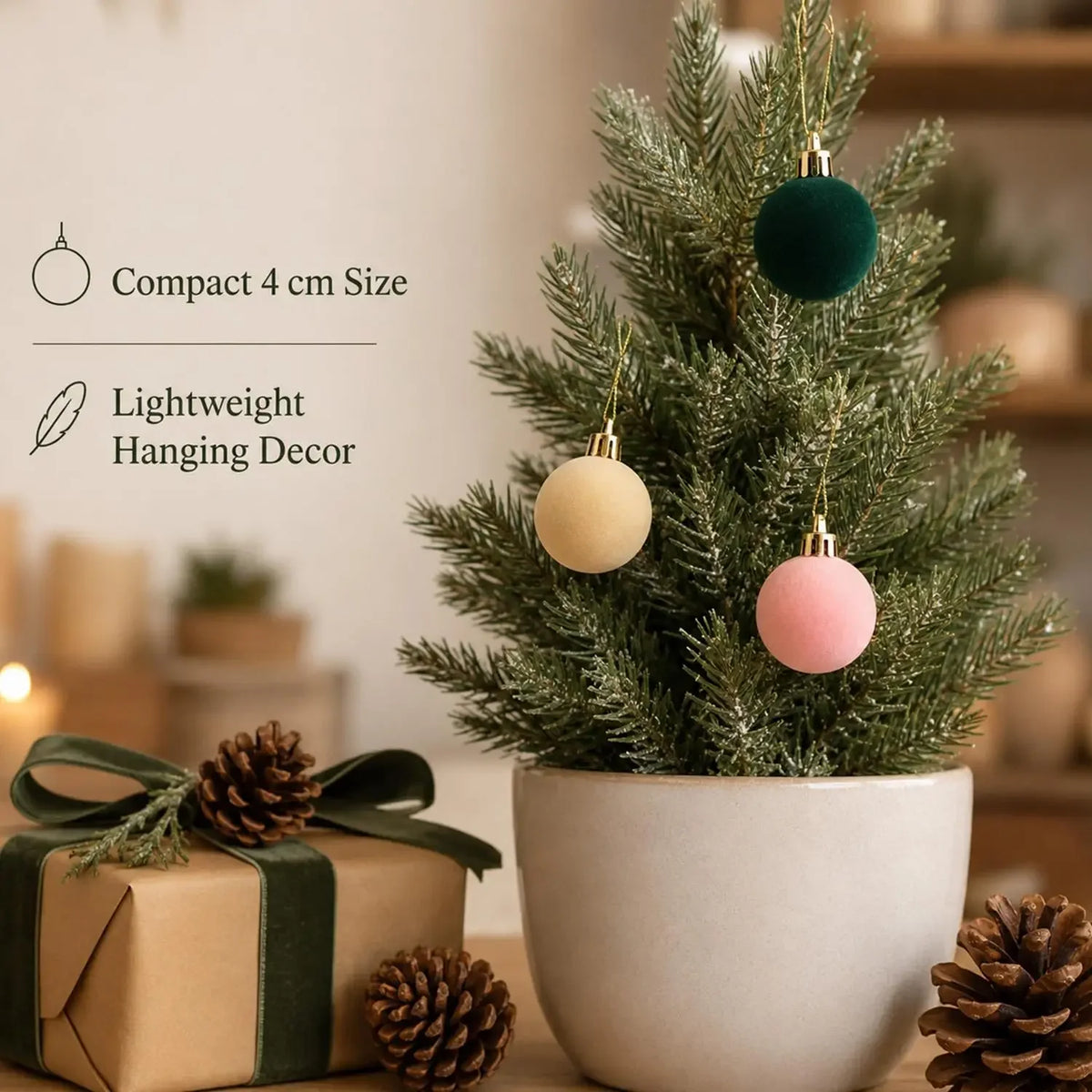 Bolas de Natal Flocadas, Enfeites para Árvore de Natal, Pingentes, Guirlanda de Natal, Decoração com Bolas de Veludo, Suprimentos DIY para Festas em Casa