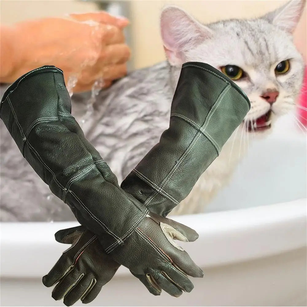 Luvas para animais de estimação, couro de vaca, anti-agarrar, anti-mordida, luvas protetoras, gato, cachorro, jardinagem, trabalho, animais de estimação, treinamento, manuseio