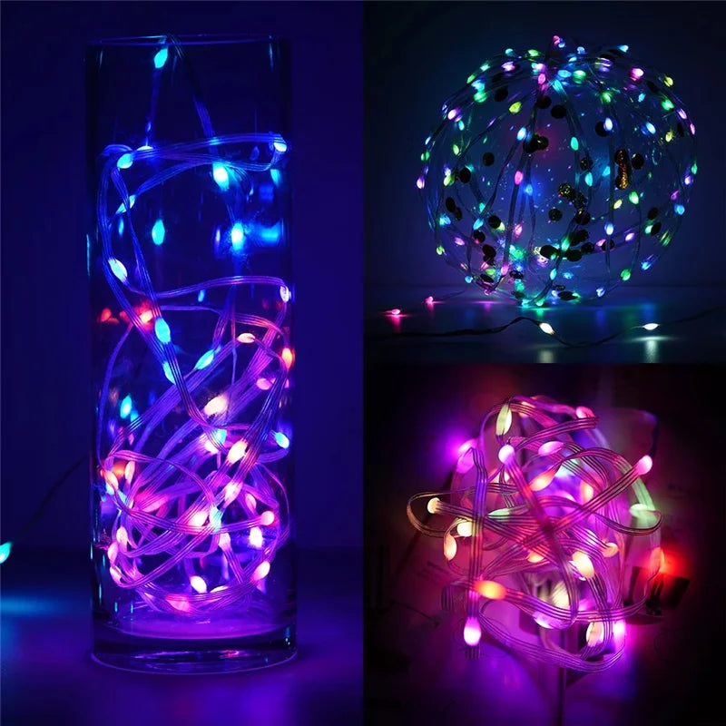 Árvore de Natal ao ar livre e interior String Lights, impermeável Bluetooth Fairy LED String Lights, IP65, WS2812B, 100LED, 10m