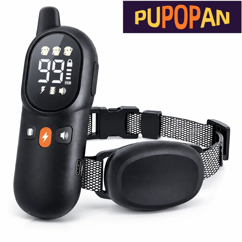 Coleira eletrônica para treinamento de cachorro, recarregável, LCD, choque remoto, animal de estimação, filhote de cachorro, treinador à prova d'água