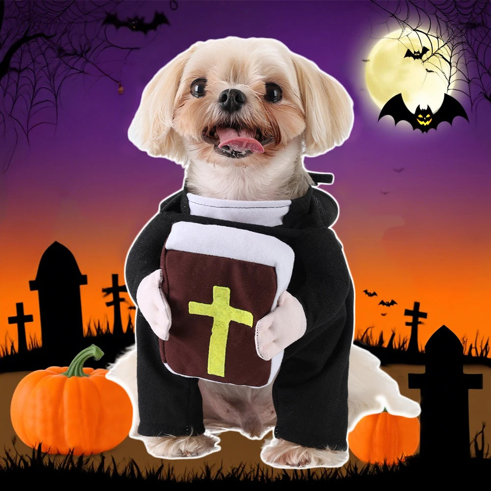 Halloween animal de estimação sacerdote traje engraçado roupas para cães com cruz da bíblia para cães pequenos grandes gatos filhote de cachorro vestir-se vestuário de natal presentes