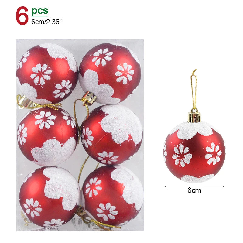 6 Peças/caixa Bolas de Natal de 6cm Enfeites Pendentes para Árvore de Natal Decorações de Natal para Casa 2026 Presente de Ano Novo