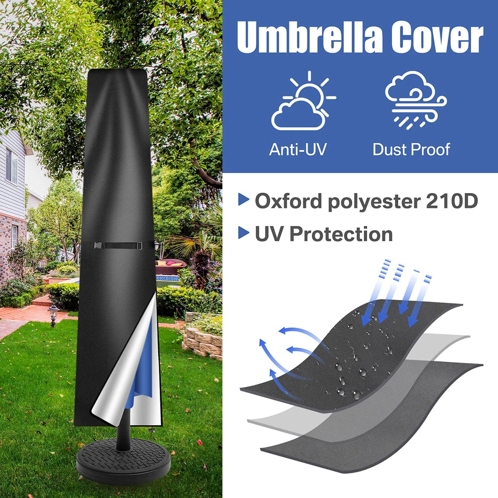 210d capa de guarda-sol reta à prova dwaterproof água capa protetora com zip à prova de intempéries uv-anti vento jardim guarda-chuva capa