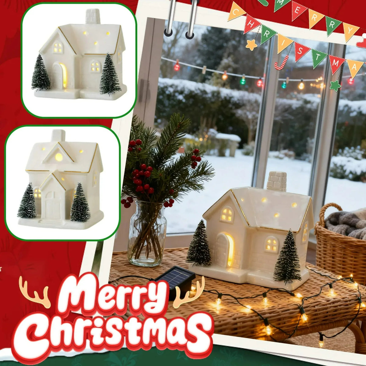 Enfeites de Cerâmica Criativos para Árvore de Natal: Casa de Neve Luminosa para Arranjo de Cenário e Pequenos Enfeites de Mesa