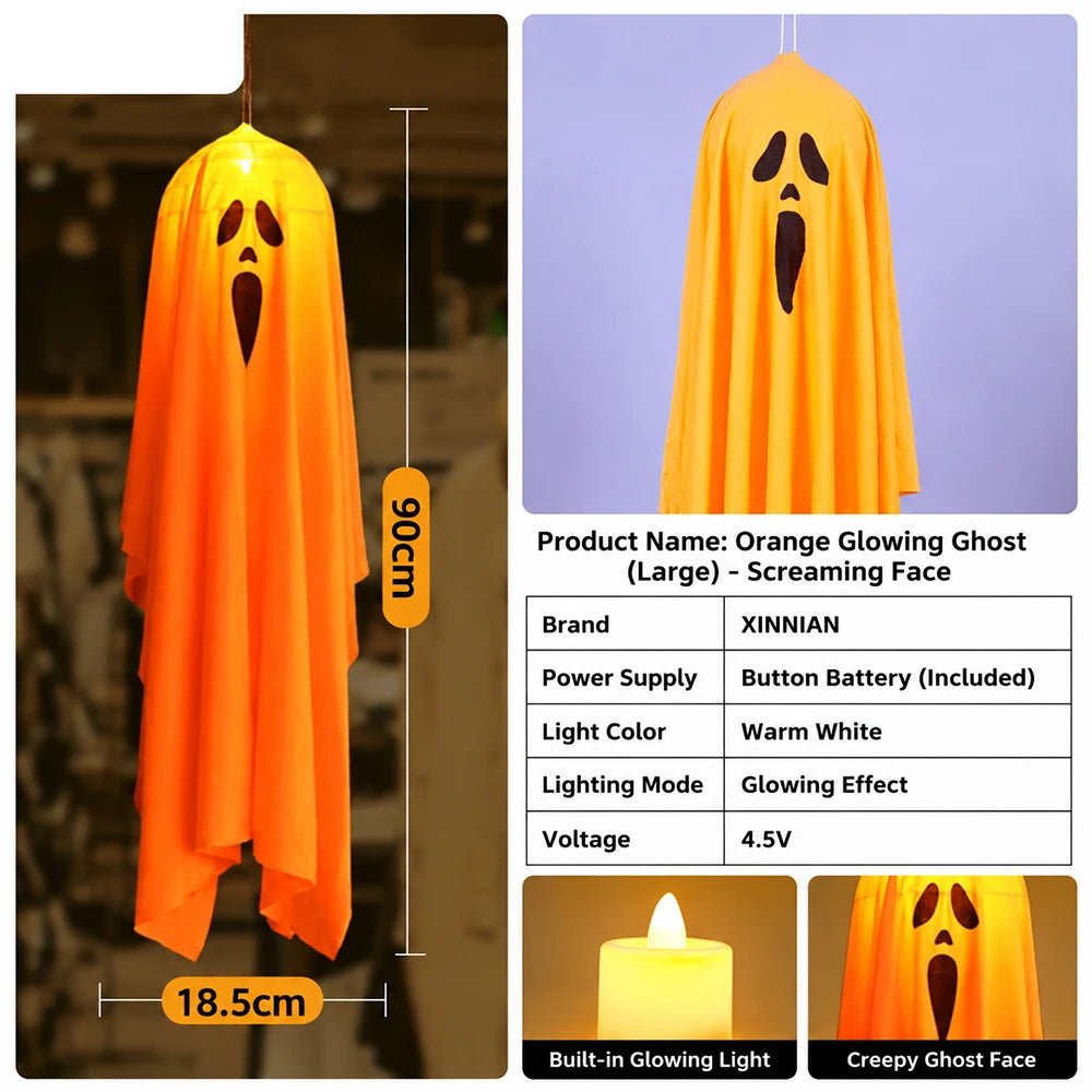 Decoração de Halloween com Fantasma Luminoso LED para Casa, Interior e Exterior, Casa Assombrada, Bar, Adereços de Terror Suspensos, Decoração de Fantasma com Luzes - Kasa & Pet