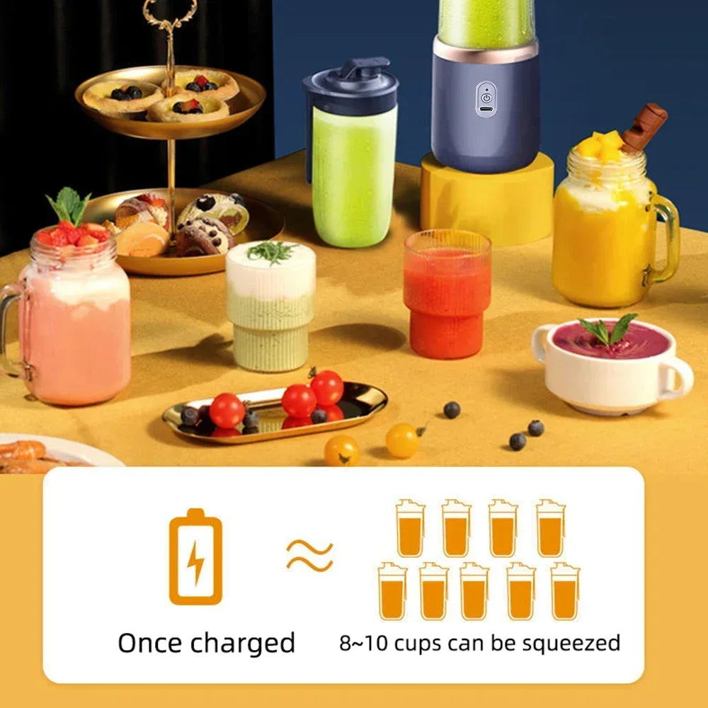 Liquidificador de Frutas Doméstico 400ML, Espremedor Elétrico Portátil, Máquina de Milkshake Multifuncional com 6 Lâminas