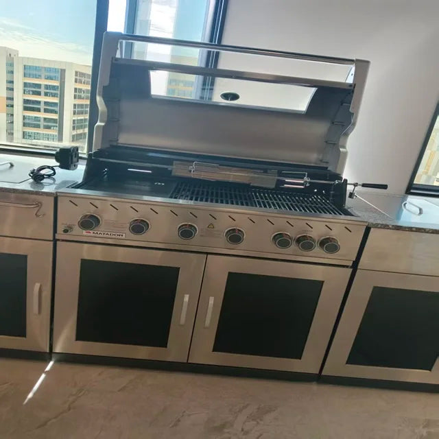 Armários e Ilhas para Churrasqueiras de Cozinha Externa em Aço Inoxidável 304 de Alta Resistência, com Grelhadores de Churrasco a Carvão, GLP e Gás Natural, com Rotação Visual