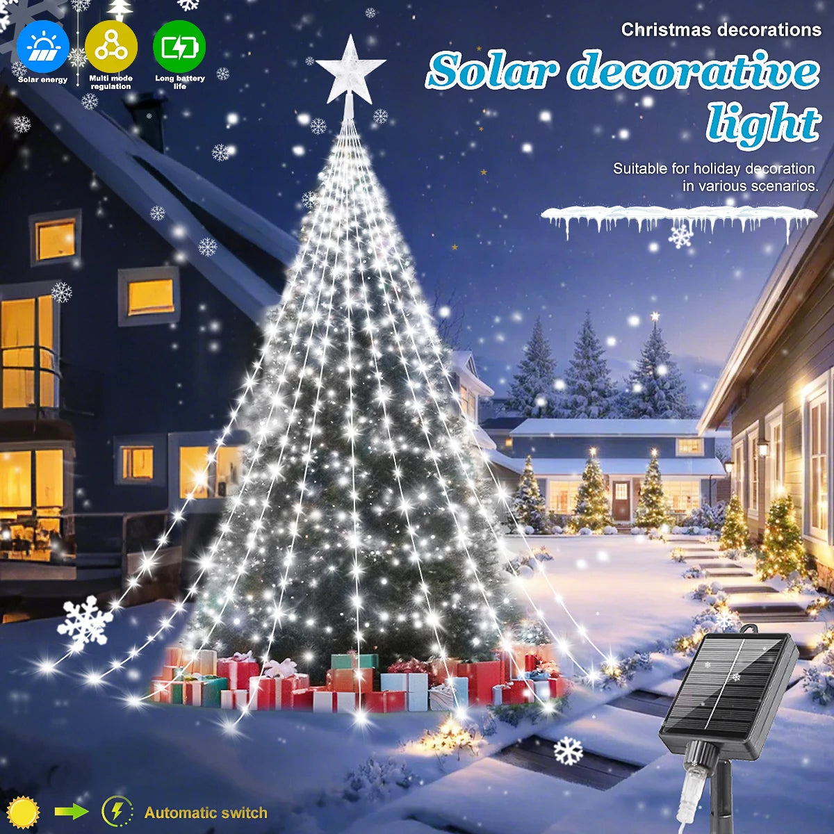 Luzes de Natal Solares para Exterior, 8 Modos, Luzes LED em Forma de Pentagrama de 2/3M, Cordão à Prova d'Água para Decoração de Festas no Quintal