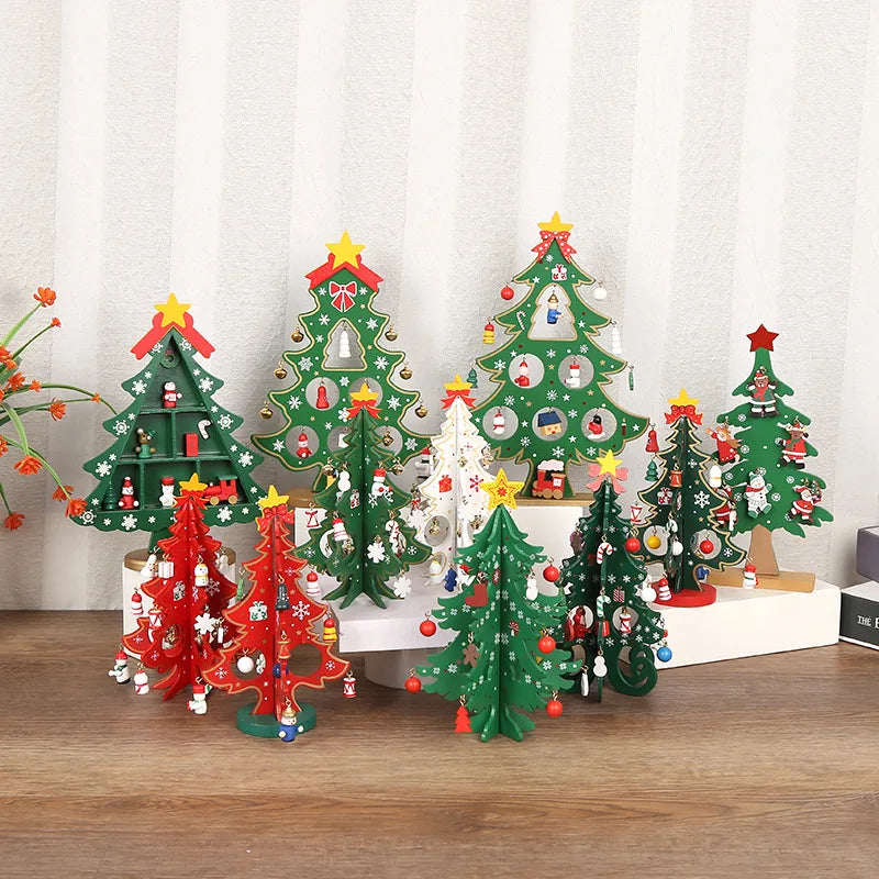 Árvore de Natal artesanal para crianças, DIY, madeira estéreo, layout de cena, decorações, ornamentos, pingente