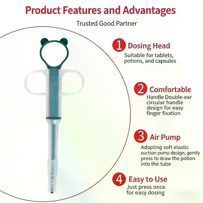 Dispensador de Comprimidos para Animais de Estimação com Ponta Macia, Aplicador de Remédios para Cães e Gatos com Êmbolo Ergonômico, Ferramenta de Alimentação para Pequenos Animais