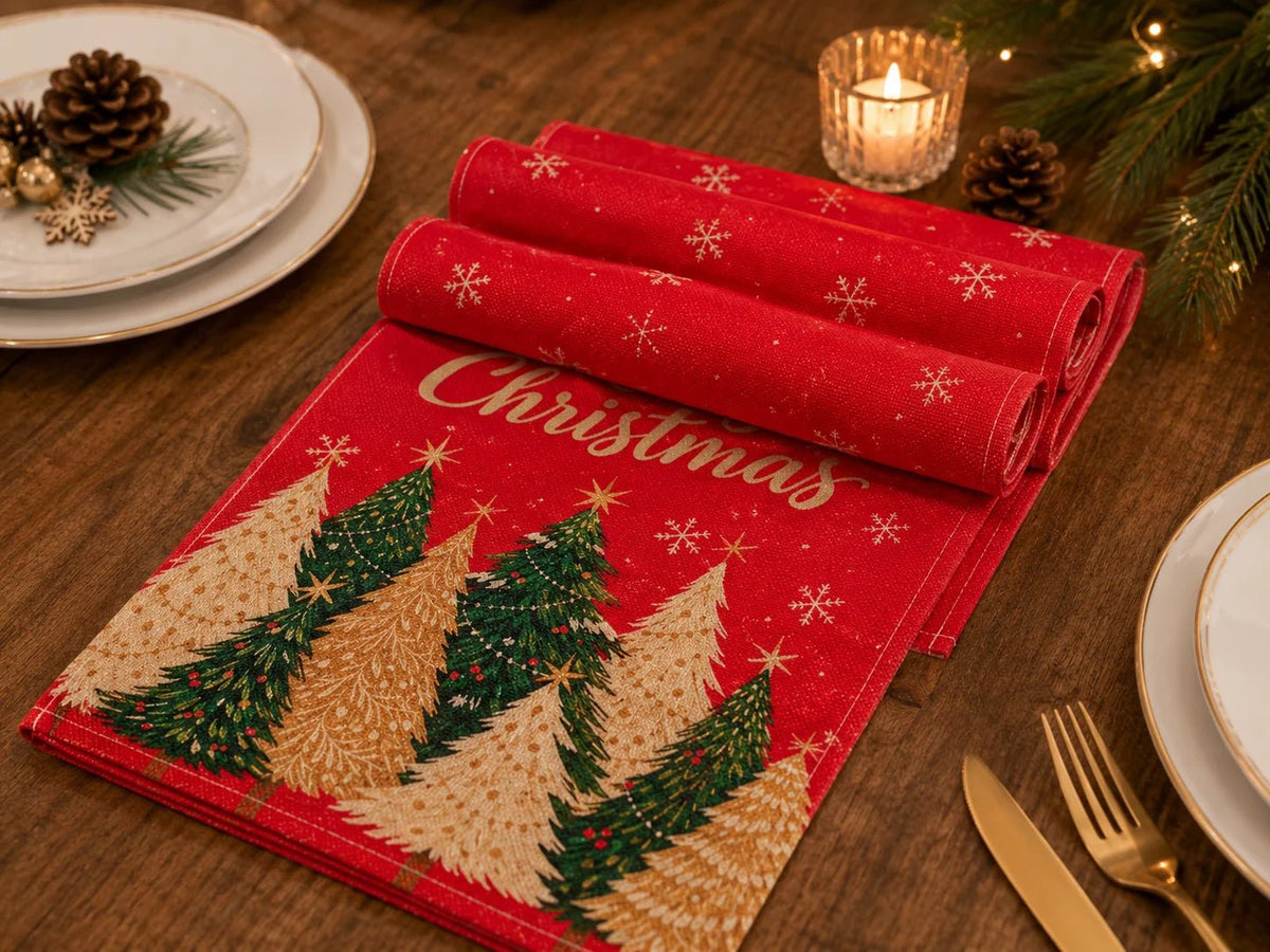 Caminho de Mesa com Tema de Árvore de Natal, Decoração Festiva de Mesa, Adequado para Festas de Natal de Inverno, Decoração de Casa para as Festas, Presente de Natal