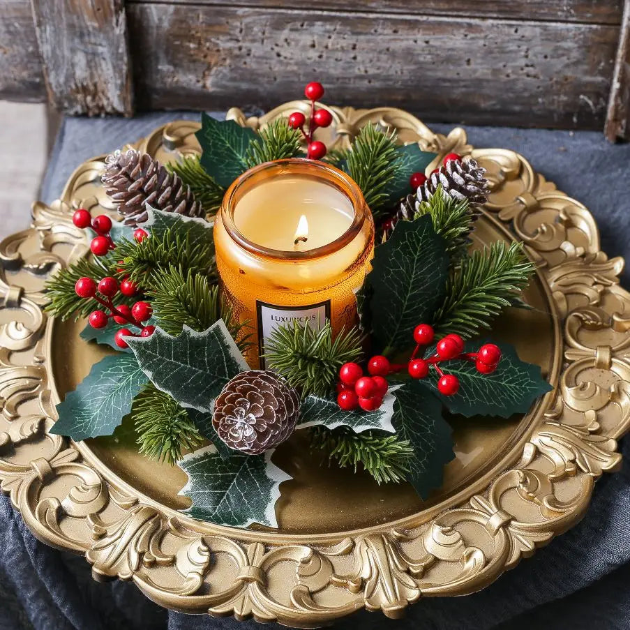 Natal vela grinalda mesa de jantar decorações clássico bagas vermelhas pinha peça central guirlanda multifuncional castiçal 2025