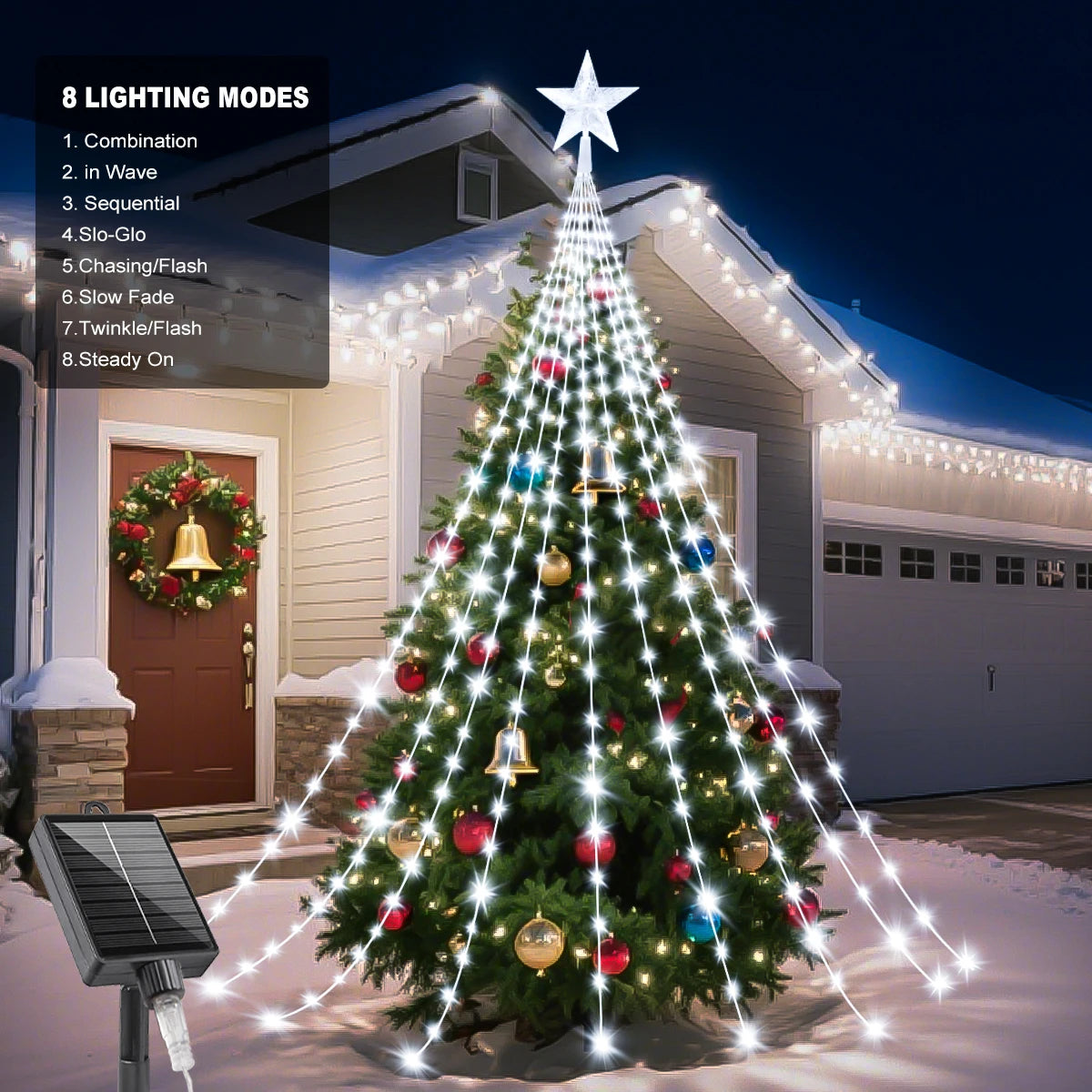 Luzes de Natal Solares para Exterior, 8 Modos, Luzes LED em Forma de Pentagrama de 2/3M, Cordão à Prova d'Água para Decoração de Festas no Quintal