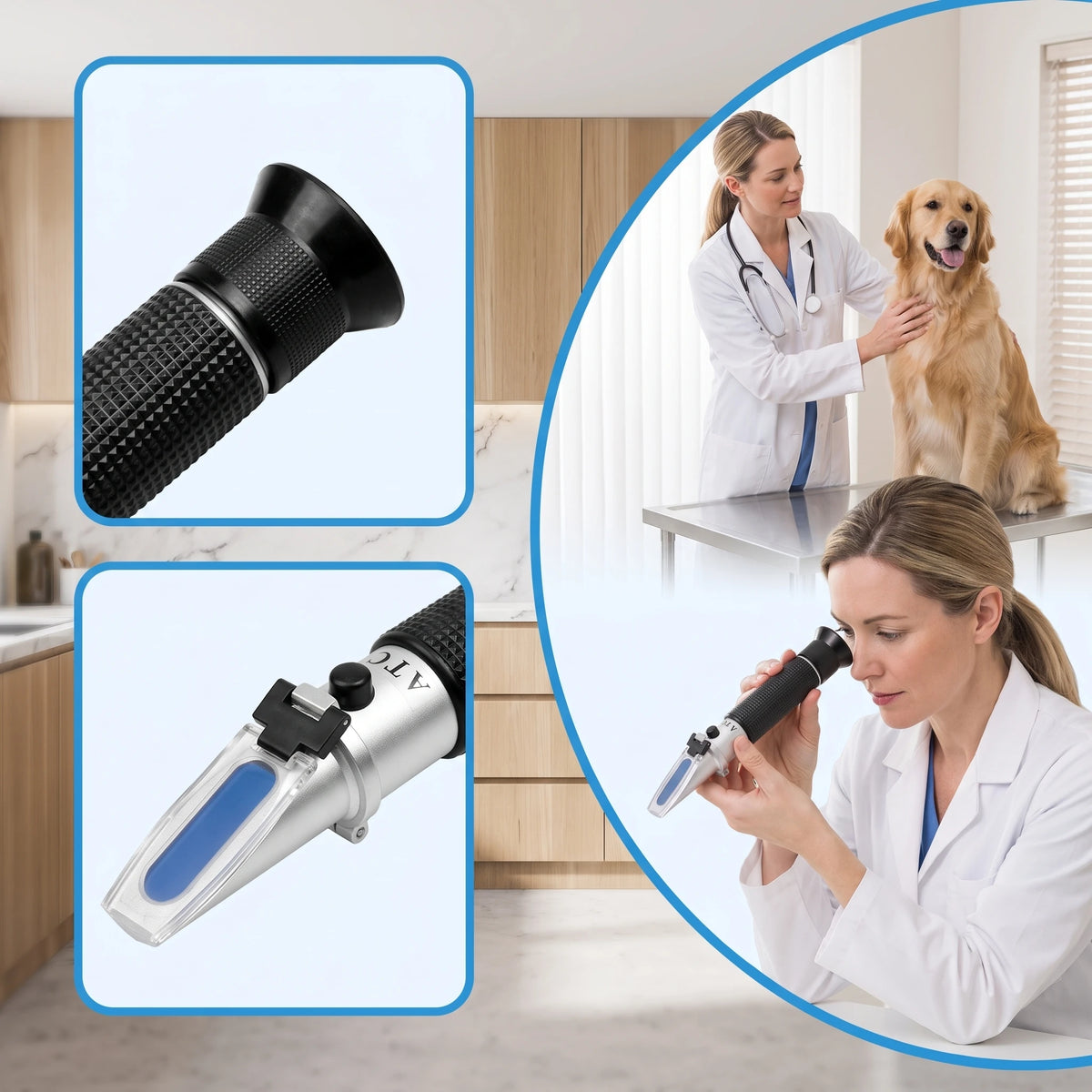 Refratômetro para Saúde Animal - Ferramenta Clínica Veterinária para Níveis de SG na Urina e Proteínas no Soro, Ideal para Cães, Gatos e Animais de Grande Porte