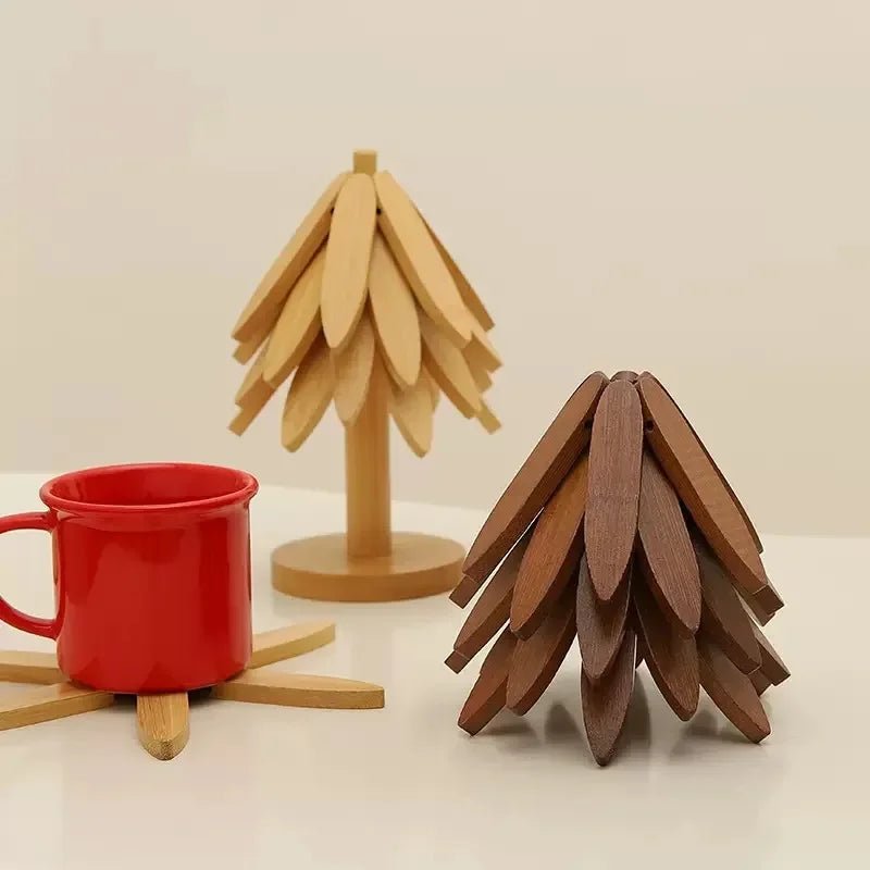 Base para Panelas de Madeira em Forma de Árvore de Natal com Suporte, Resistente ao Calor, Anti-Queimaduras, Porta-Copos, Sousplat de Madeira Sólida, Decoração de Natal para Casa - Kasa & Pet