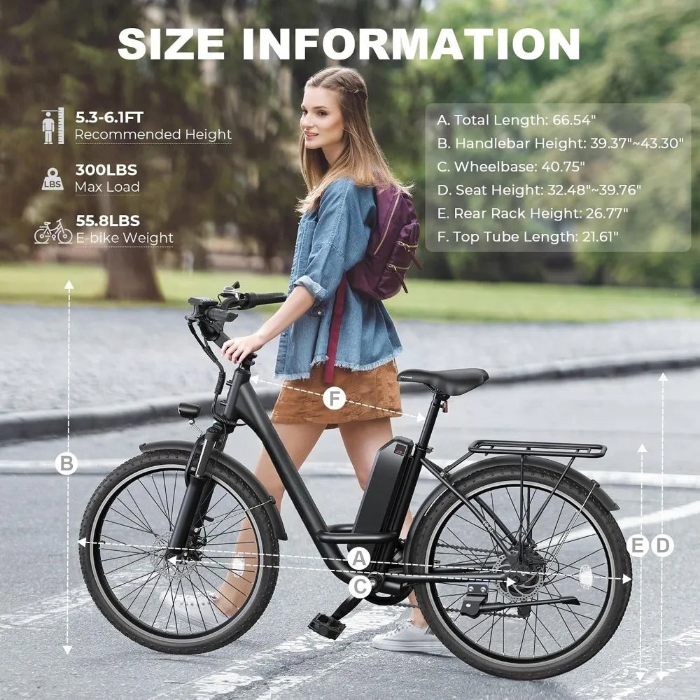 Electric Bike for Adults, 26 City Cruiser, 1000W Peak Motor, 20MPH, 50 Miles Range, 48V Battery, 7-Speed, UL 2849