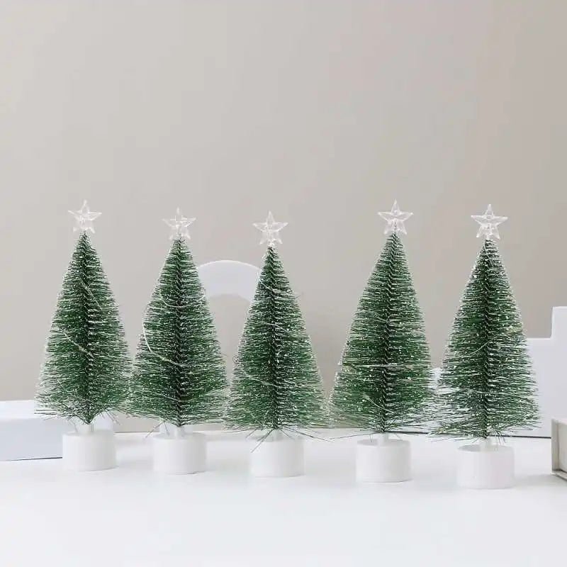 Luminoso mini árvores de natal luzes led decoração para casa velas eletrônicas presentes das crianças ano novo festa de natal ornamento