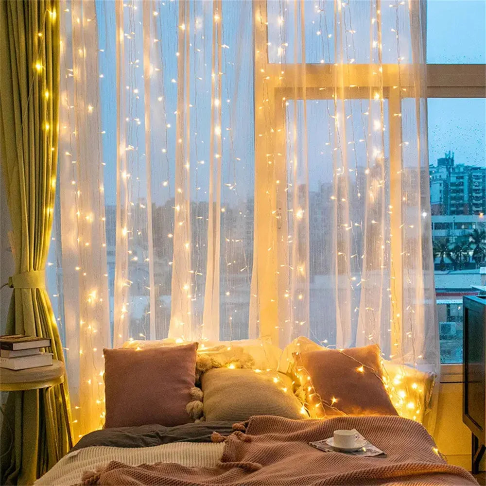 Decoração de Natal para Casa 2026, Cortina de Luzes LED de Fada, Fio de Luzes a Pilha para Quarto, Casamento, Festa e Decoração de Ano Novo