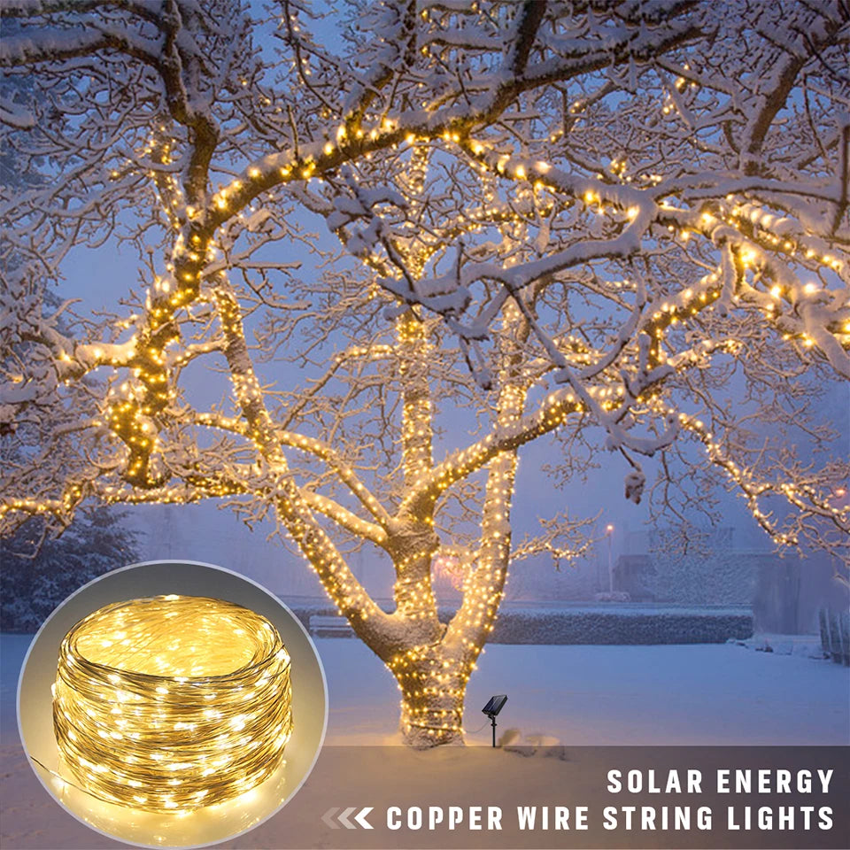 Luzes solares LED à prova d'água para exterior, cordão de luzes de fada, guirlanda de jardim, lâmpada solar de painel grande para decoração de festas
