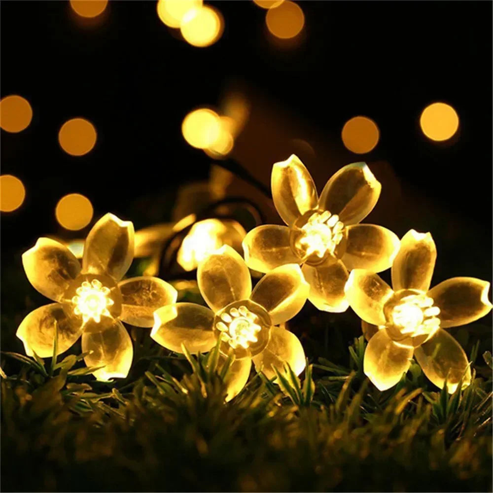 Luzes de Cordão LED Solares em Forma de Flor de Cerejeira para Decoração de Jardim e Pátio ao Ar Livre, Decoração de Natal e Casamento