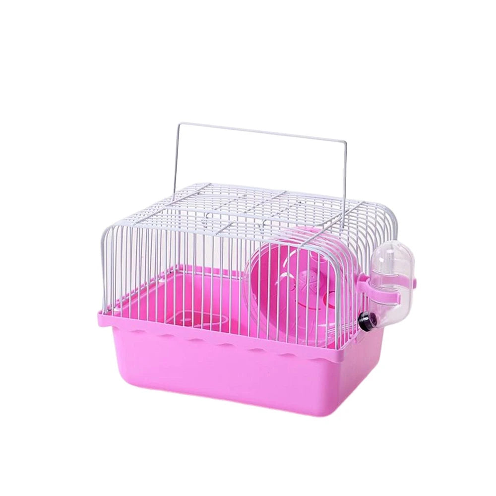 Gaiola de hamster pequena garrafa de água caixa de alimentação portátil transportadora carry case para suprimentos para animais de estimação caixa de gaiola de transporte com roda de corrida