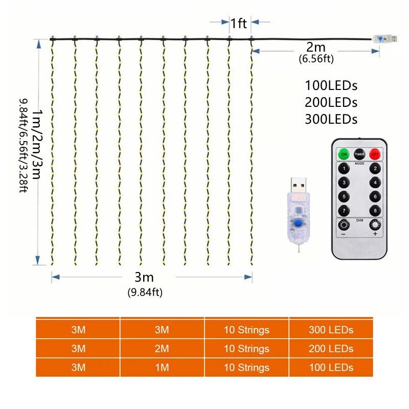 Luzes de natal led luzes de cortina de fadas 8 modo remoto usb festão decoração de natal para casa férias lâmpada de ano novo
