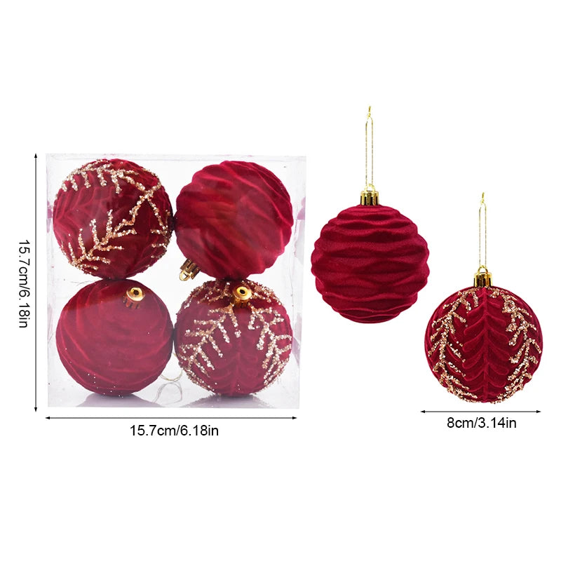 4 pçs 8cm vinho vermelho bola de natal ornamento decoração da árvore de natal esferas pingente textura de veludo bola ano novo decoração para casa