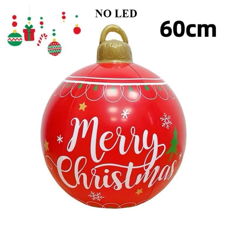 Bola Decorativa Inflável de Natal 60cm, Bolas Gigantes Grandes de PVC para Exteriores, Decorações para Árvore de Natal, Bola de Brinquedo Sem/Com Luz