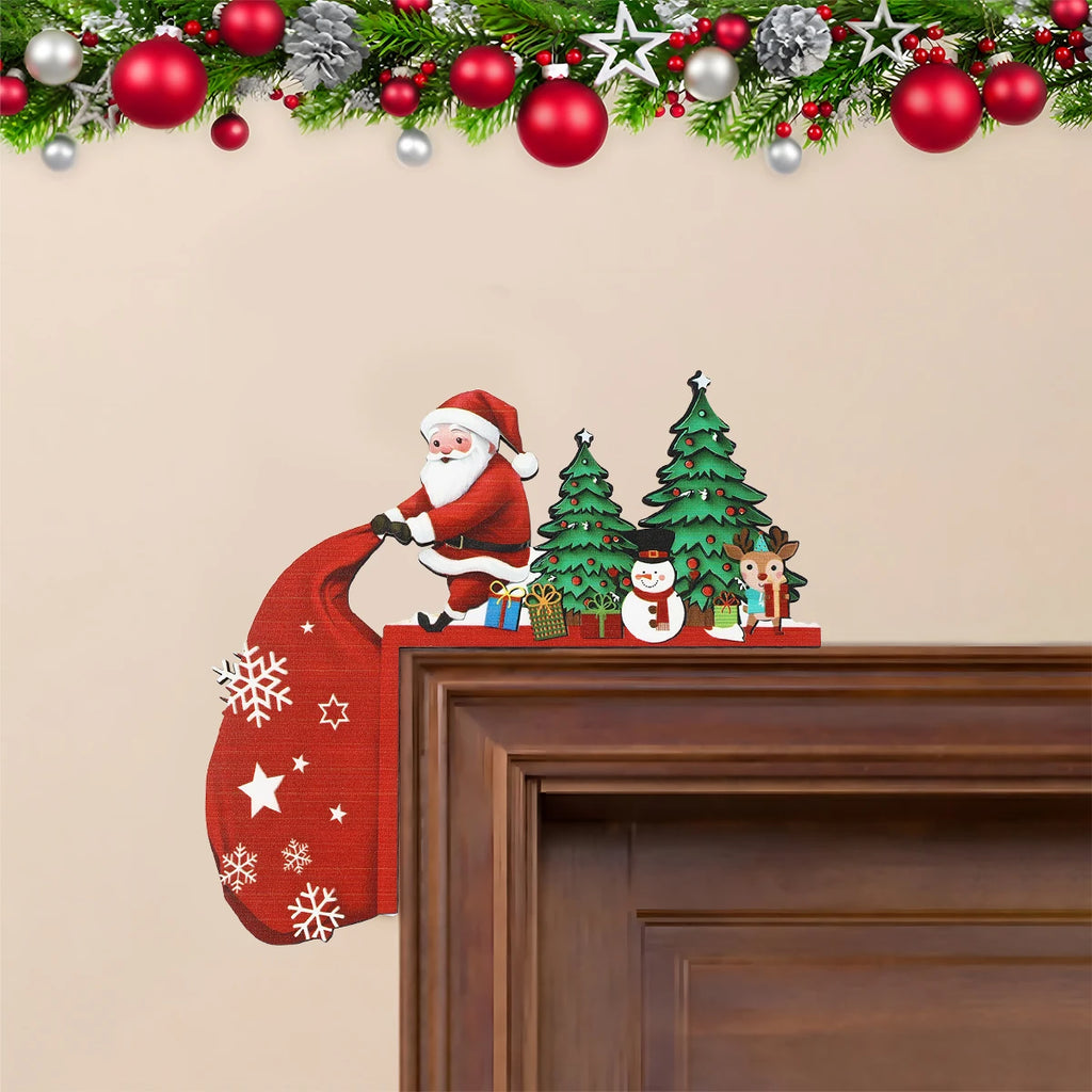 Decoração de moldura de porta de natal decoração de feliz natal para casa 2025 pingente enfeites de madeira de natal navidad natal presente de ano novo