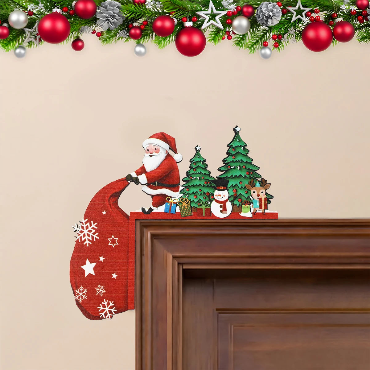 Decoração de moldura de porta de natal decoração de feliz natal para casa 2025 pingente enfeites de madeira de natal navidad natal presente de ano novo
