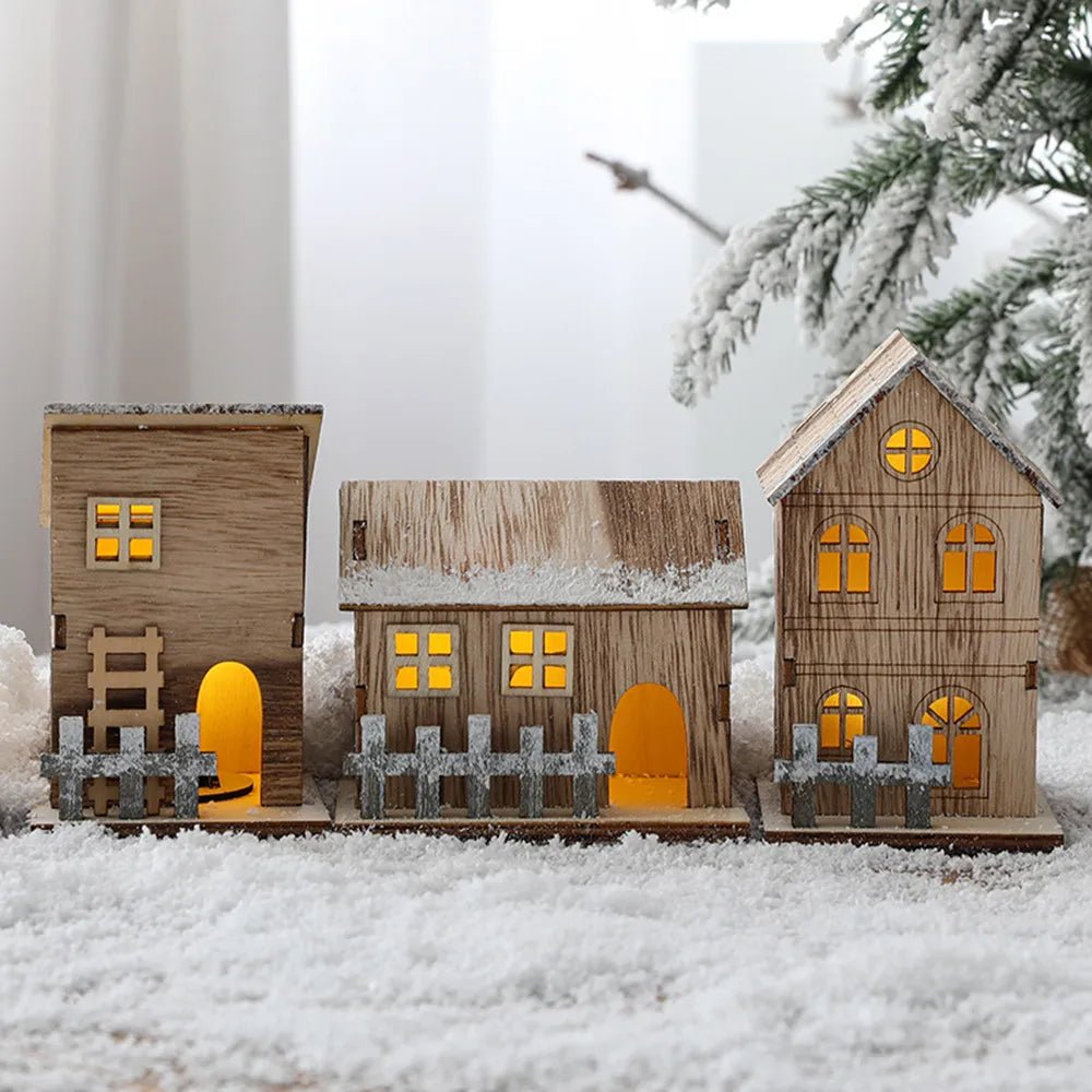 Decorações de natal natal led luz casa de madeira luminosa cabine mesa ornamentos noite lâmpada para casa ano novo crianças presentes
