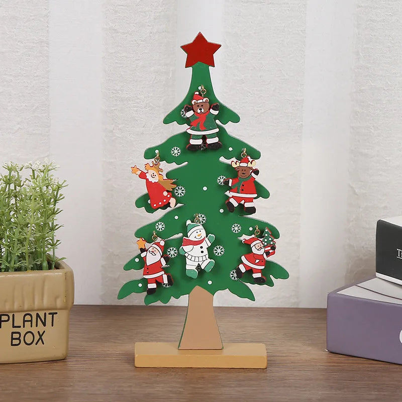 Árvore de Natal artesanal para crianças, DIY, madeira estéreo, layout de cena, decorações, ornamentos, pingente