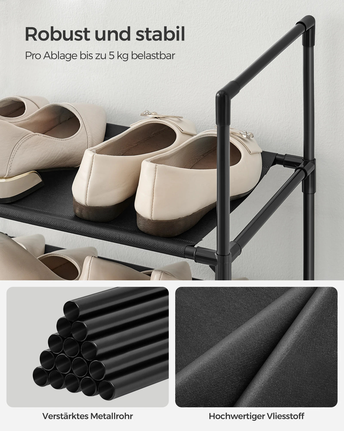 Sapateira SONGMICS Prateleira para sapatos de 10 camadas Armazenamento de sapatos, 33x33x173 cm, Metal Rher, Não tecido