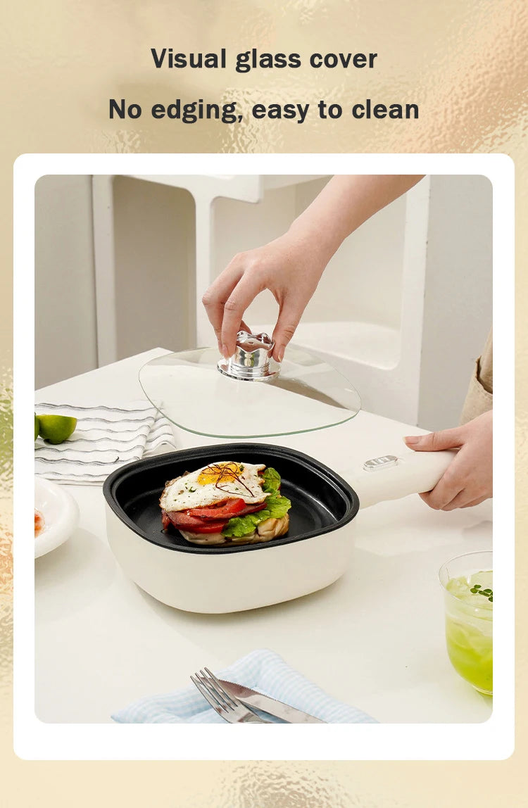 Panela Elétrica DMWD para Fritar, Mini Panela Doméstica Antiaderente para Bifes e Panquecas, Frigideira Elétrica Multifuncional 2 Potências 600W