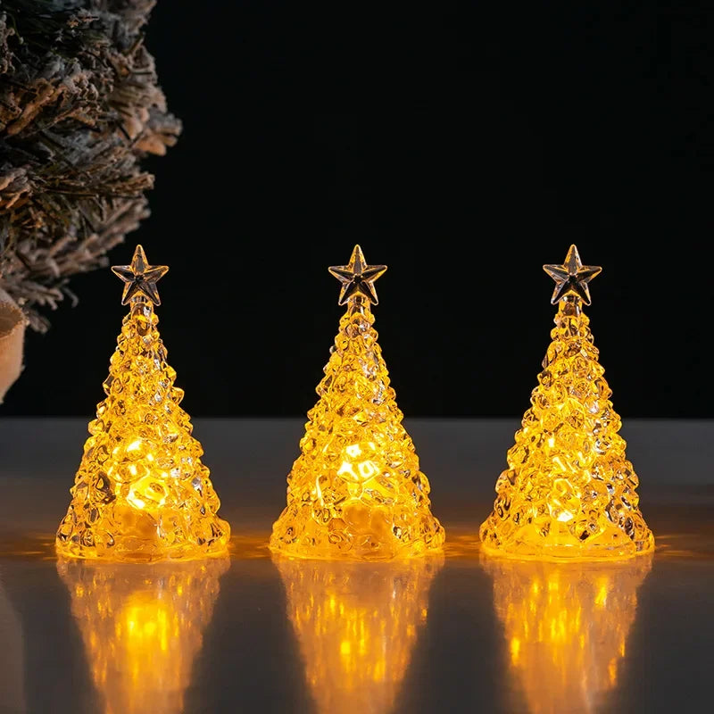 Mini Árvore De Natal Com Luzes LED, Clear Crystal Table Tree Ornamentos, Decorações para o Natal