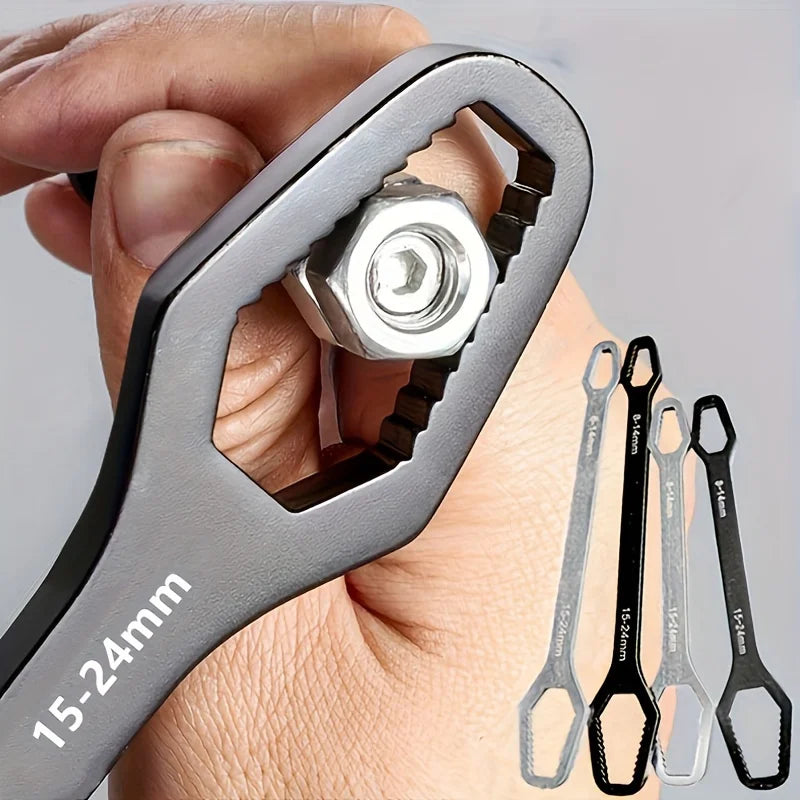 1pc chave universal de extremidade dupla, chave de reparo de porcas de parafuso auto-aperto 3-17mm, chave de catraca de cabeça dupla, ajustável