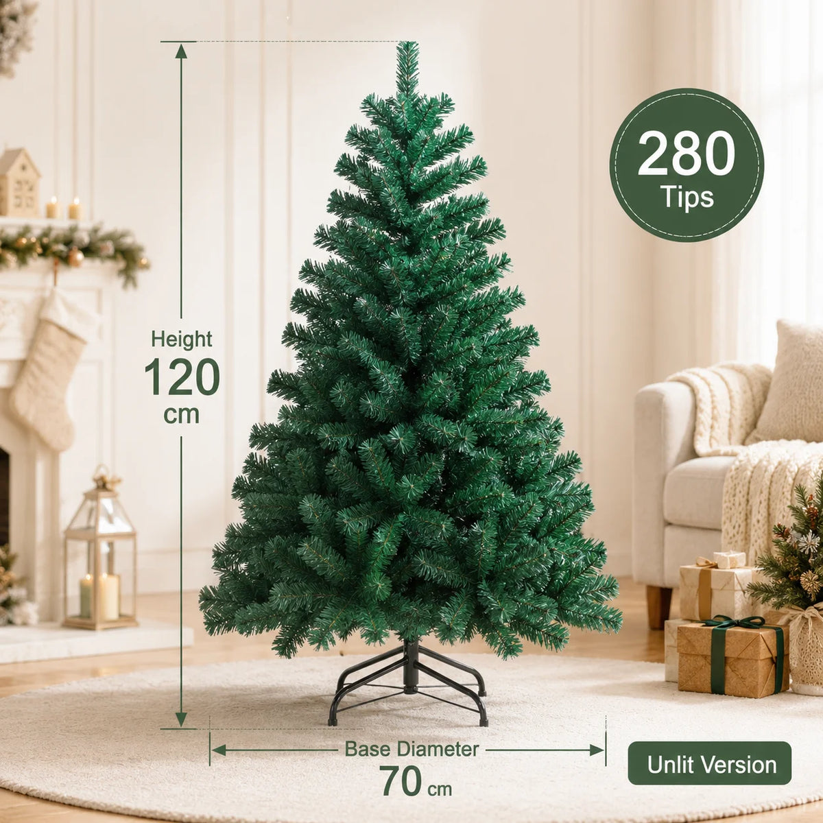 Árvore de Natal Artificial Grande em PVC com Luzes LED, de 120cm a 300cm, Decoração para Festa de Natal e Ano Novo em Família